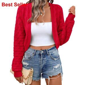 Cropped Cardigan Open Front Long Sleeve Knit Sweater Shrug Bolero